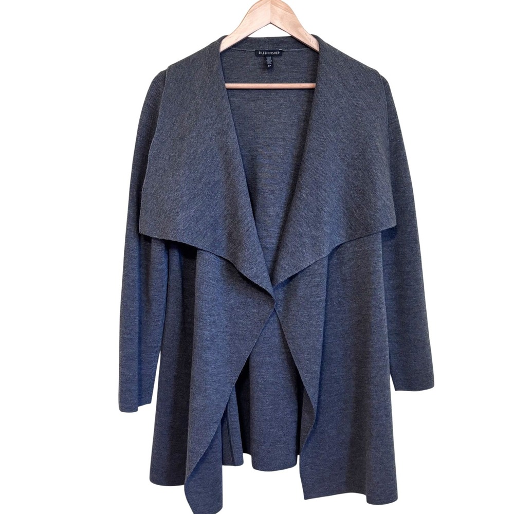 Eileen Fisher Womens Wool‎ Cardigan Sweater Jacket Size S Gray Lagenlook Luxury